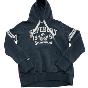 The Superdry Black Label Hoodie Womens Large Black Graphic Pullover Sweater